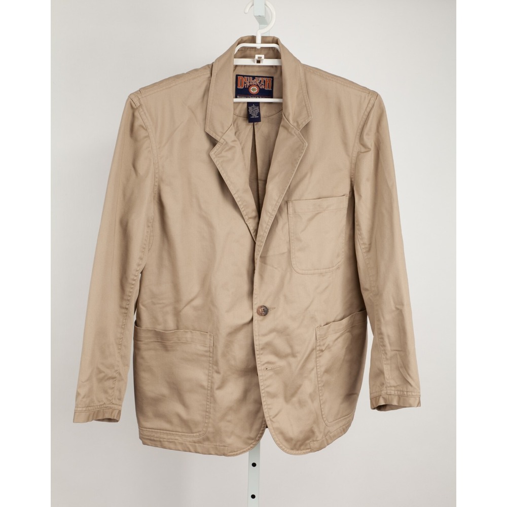 Duluth Trading Co Chore Blazer Mens Large Tan Khaki Cotton Twill Elbow Patches